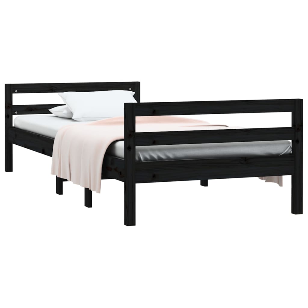 Bedframe 75x190 cm massief grenenhout zwart - AllerleiShop