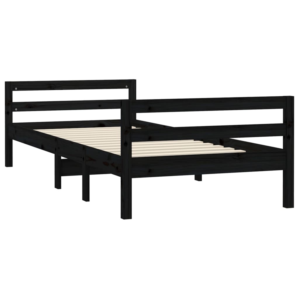 Bedframe 75x190 cm massief grenenhout zwart - AllerleiShop