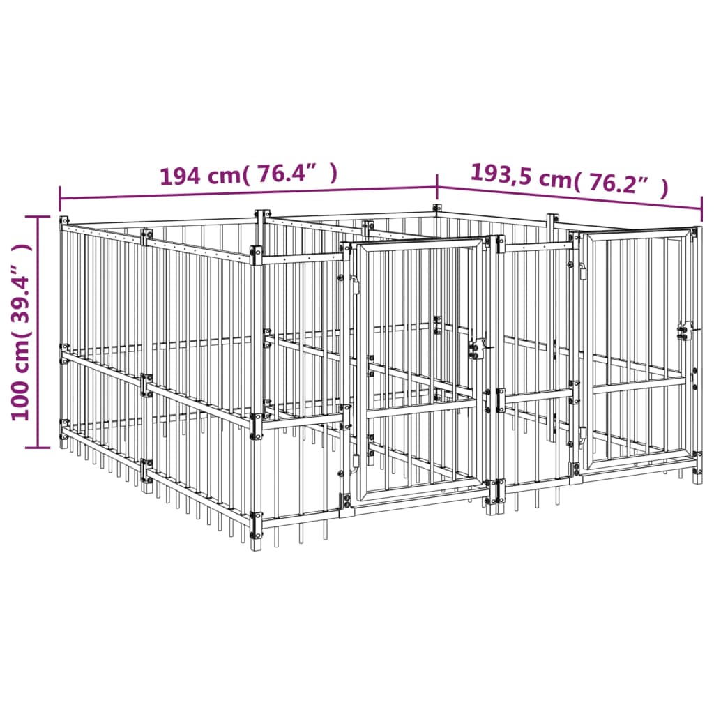 Hondenkennel voor buiten 3,75 m² staal - AllerleiShop