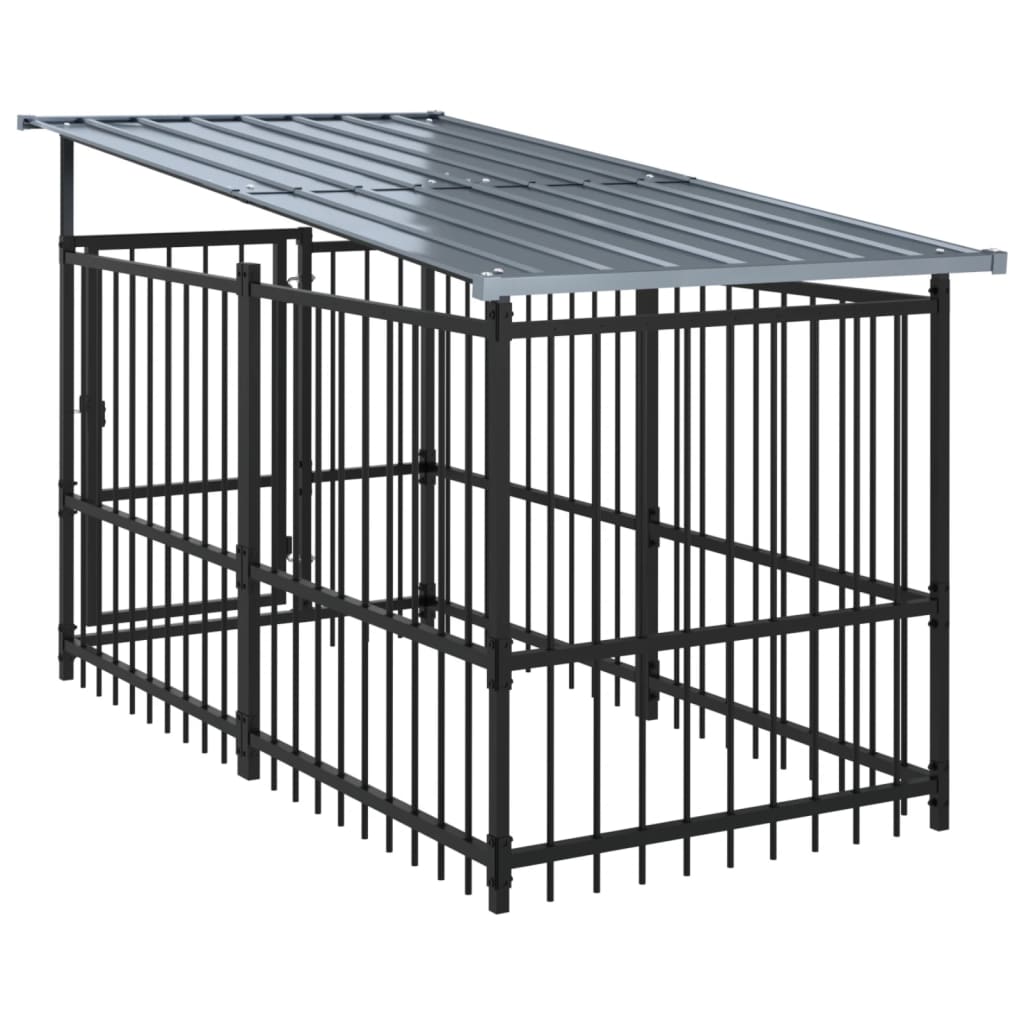 Hondenkennel met dak 1,88 m² staal - AllerleiShop