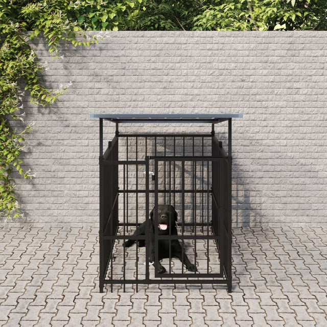 Hondenkennel met dak 1,88 m² staal - AllerleiShop