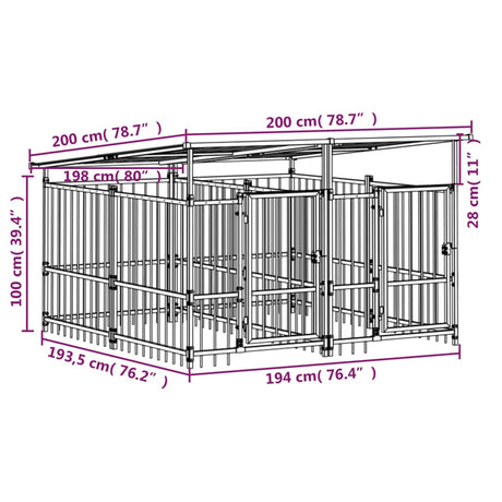 Hondenkennel met dak 3,75 m² staal - AllerleiShop