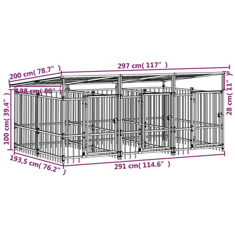 Hondenkennel met dak 5,63 m² staal - AllerleiShop