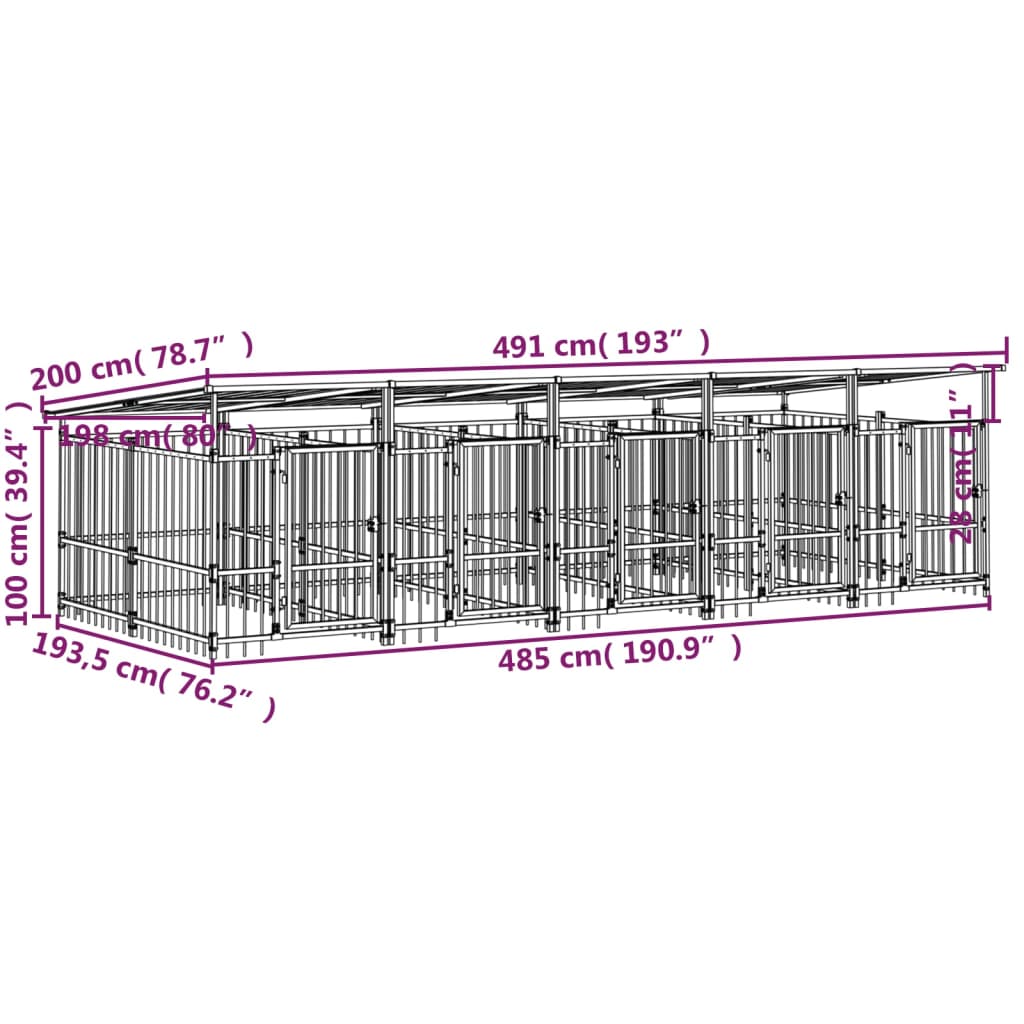 Hondenkennel met dak 9,38 m² staal - AllerleiShop