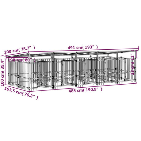 Hondenkennel met dak 9,38 m² staal - AllerleiShop