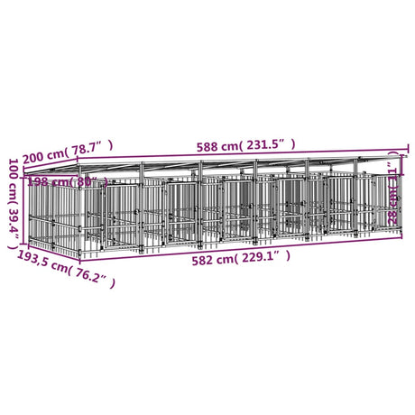 Hondenkennel met dak 11,26 m² staal - AllerleiShop