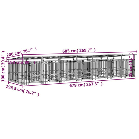 Hondenkennel met dak 13,14 m² staal - AllerleiShop