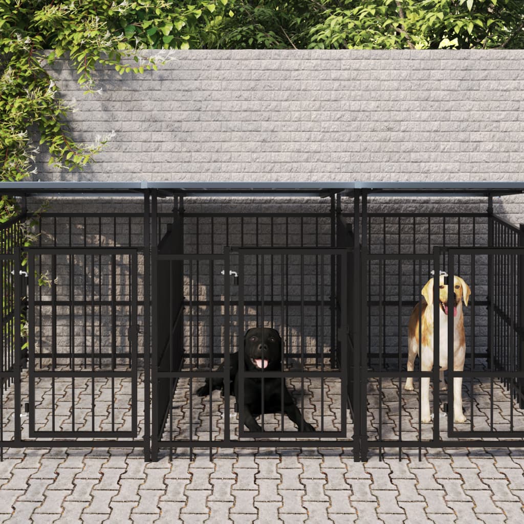 Hondenkennel met dak 15,02 m² staal - AllerleiShop