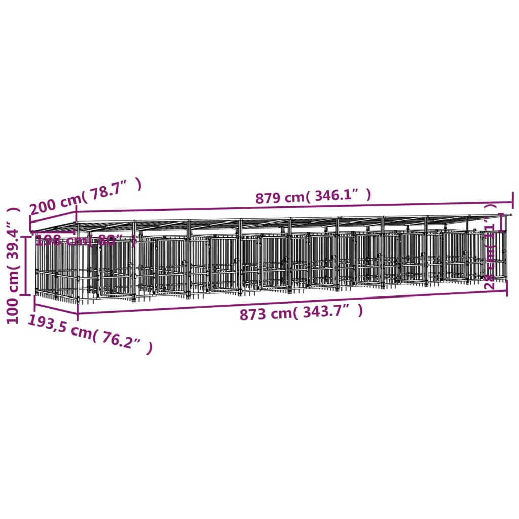 Hondenkennel met dak 16,89 m² staal - AllerleiShop