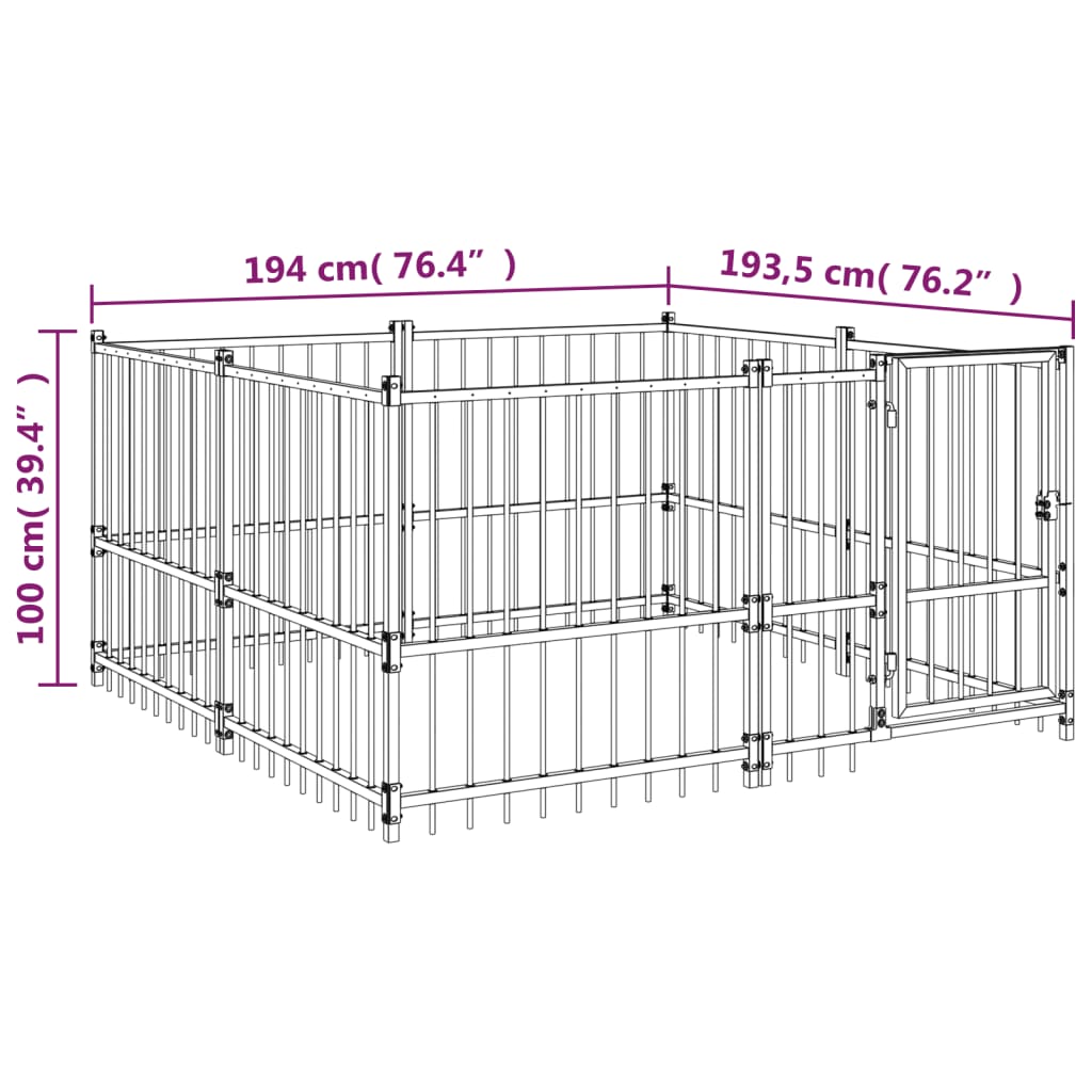 Hondenkennel voor buiten 3,75 m² staal - AllerleiShop