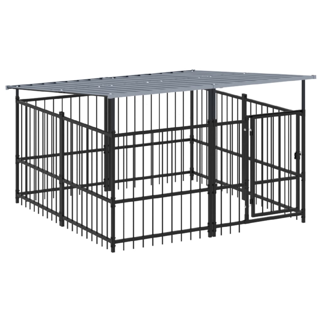 Hondenkennel met dak 3,75 m² staal - AllerleiShop