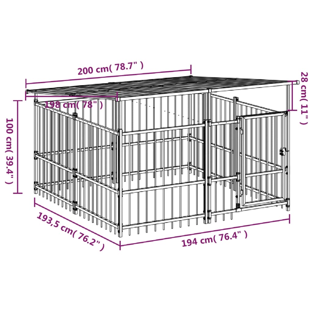 Hondenkennel met dak 3,75 m² staal - AllerleiShop