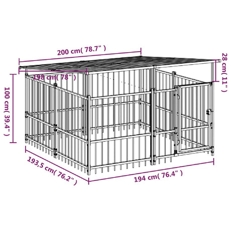 Hondenkennel met dak 3,75 m² staal - AllerleiShop