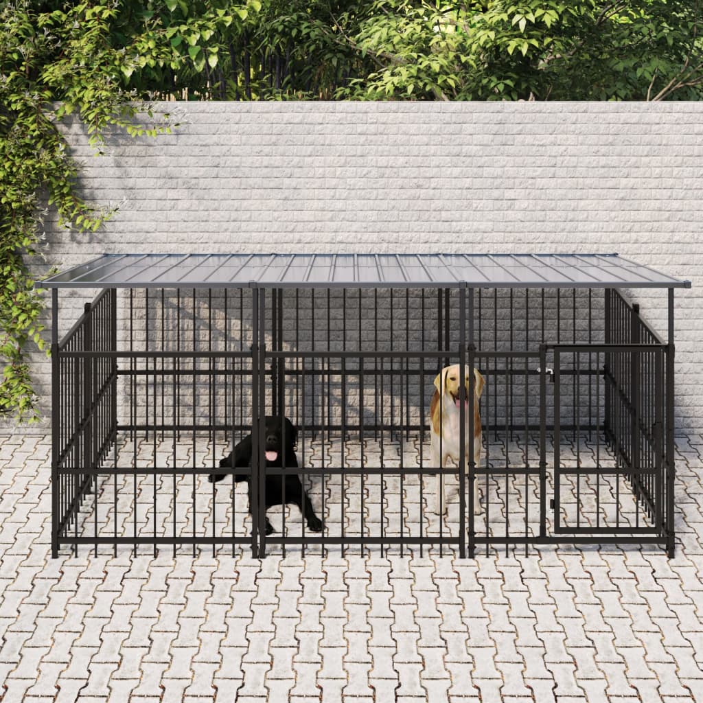 Hondenkennel met dak 3,75 m² staal - AllerleiShop