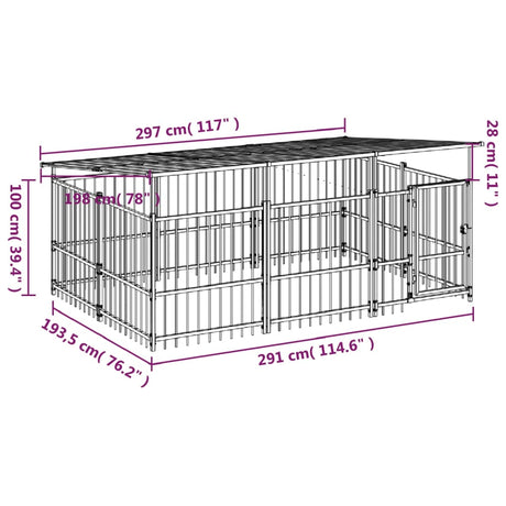 Hondenkennel met dak 5,63 m² staal - AllerleiShop