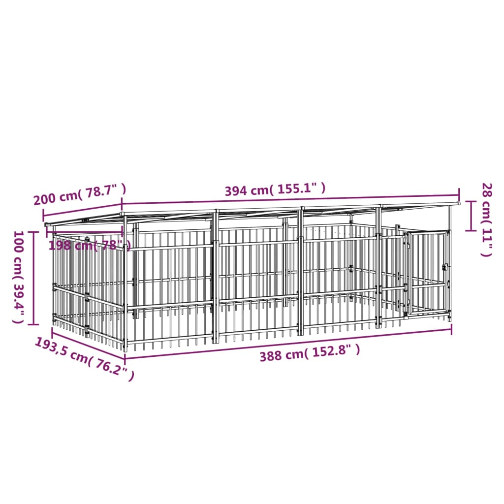 Hondenkennel met dak 7,51 m² staal - AllerleiShop