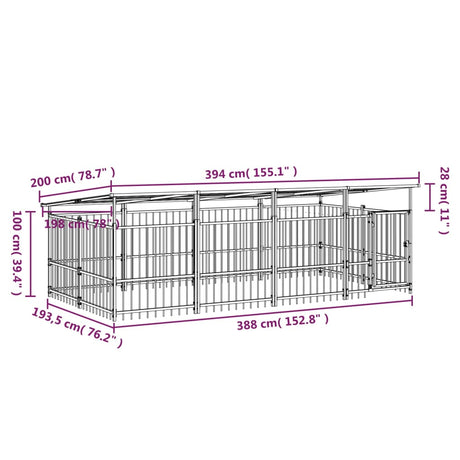 Hondenkennel met dak 7,51 m² staal - AllerleiShop