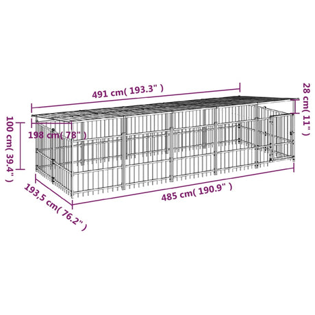 Hondenkennel met dak 9,38 m² staal - AllerleiShop