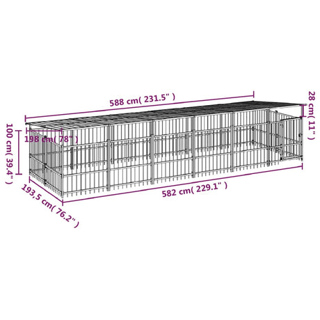 Hondenkennel met dak 11,26 m² staal - AllerleiShop