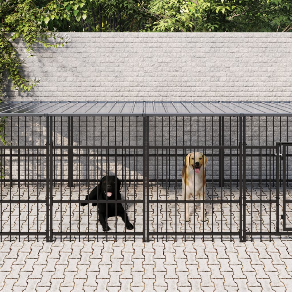 Hondenkennel met dak 11,26 m² staal - AllerleiShop