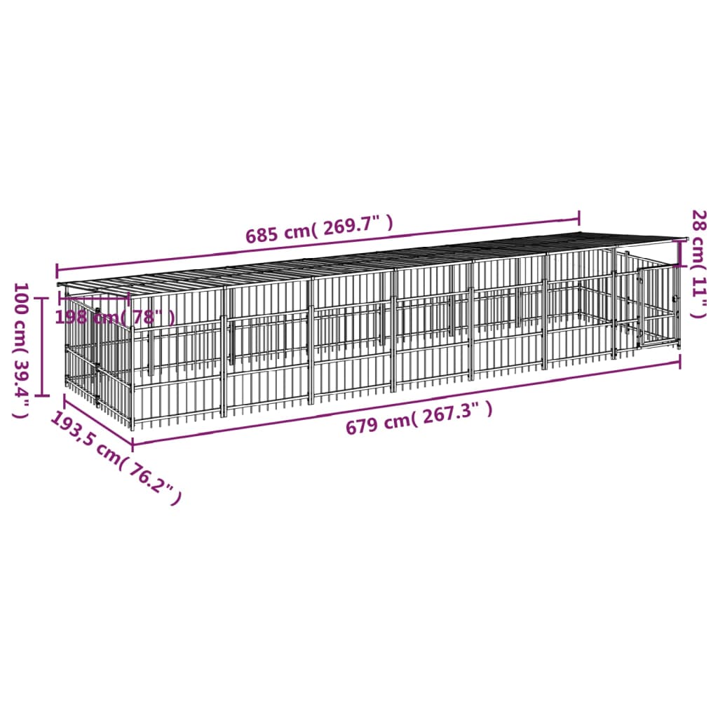 Hondenkennel met dak 13,14 m² staal - AllerleiShop