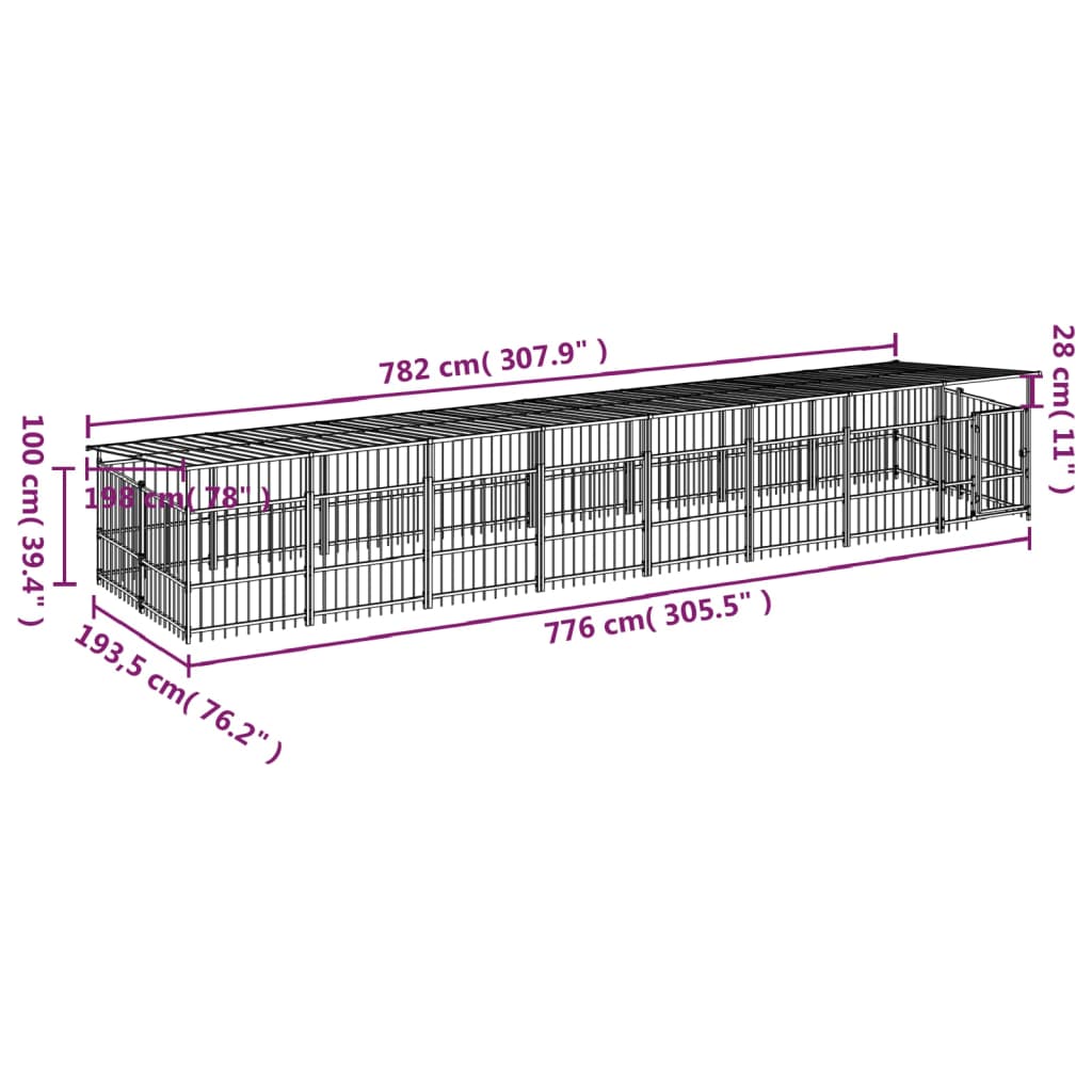 Hondenkennel met dak 15,02 m² staal - AllerleiShop