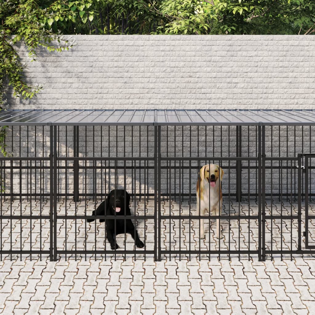 Hondenkennel met dak 15,02 m² staal - AllerleiShop