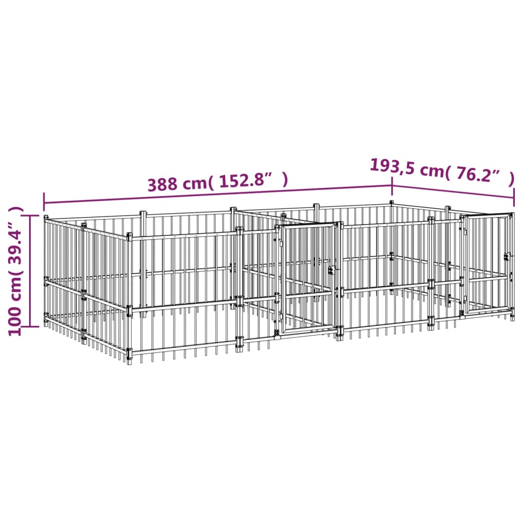 Hondenkennel voor buiten 7,51 m² staal - AllerleiShop