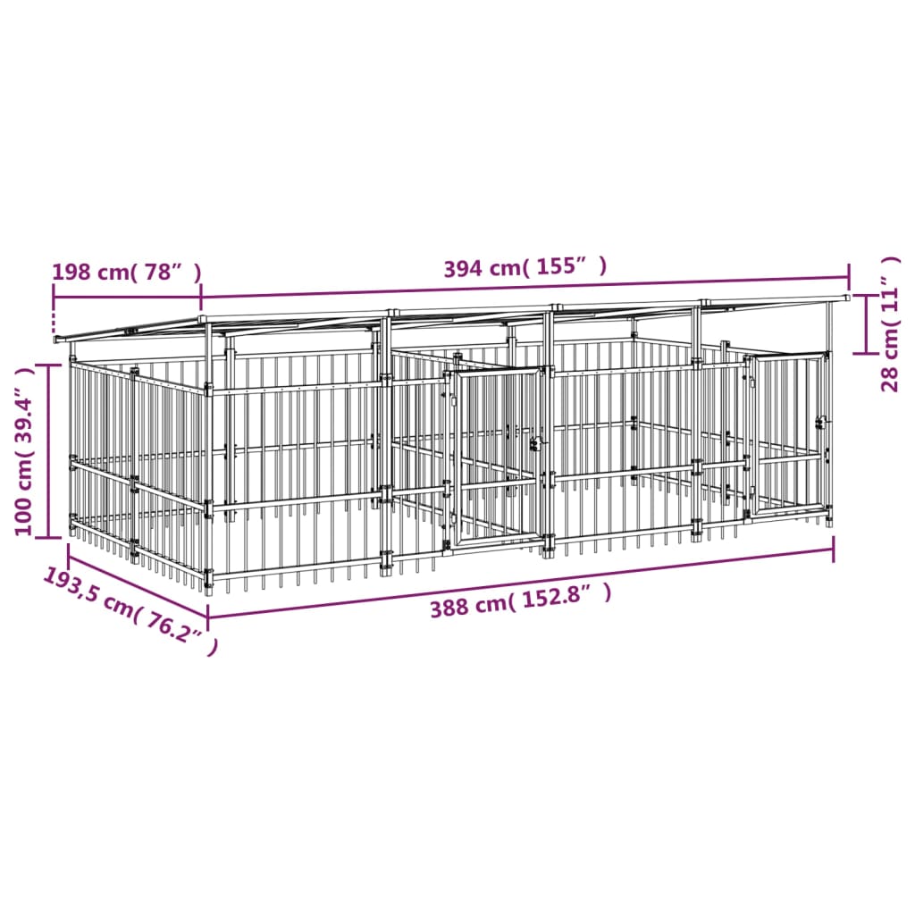 Hondenkennel met dak 7,51 m² staal - AllerleiShop