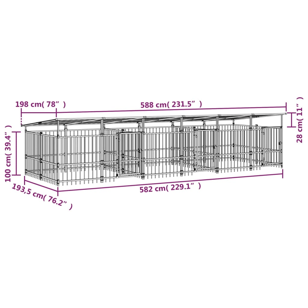 Hondenkennel met dak 11,26 m² staal - AllerleiShop