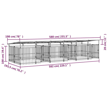 Hondenkennel met dak 11,26 m² staal - AllerleiShop