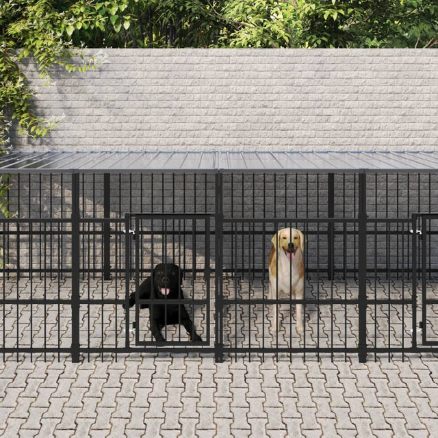 Hondenkennel met dak 15,02 m² staal - AllerleiShop