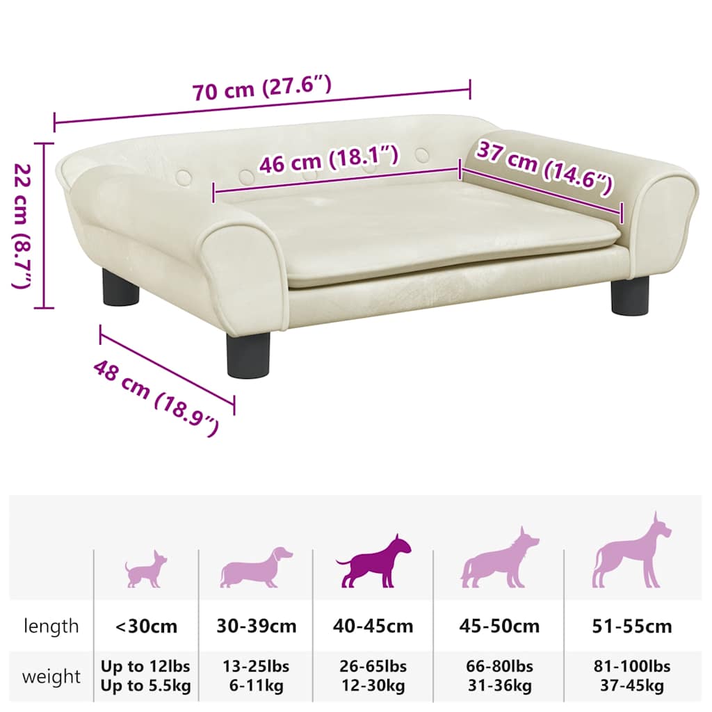 Hondenmand 70x48x22 cm fluweel crèmekleurig