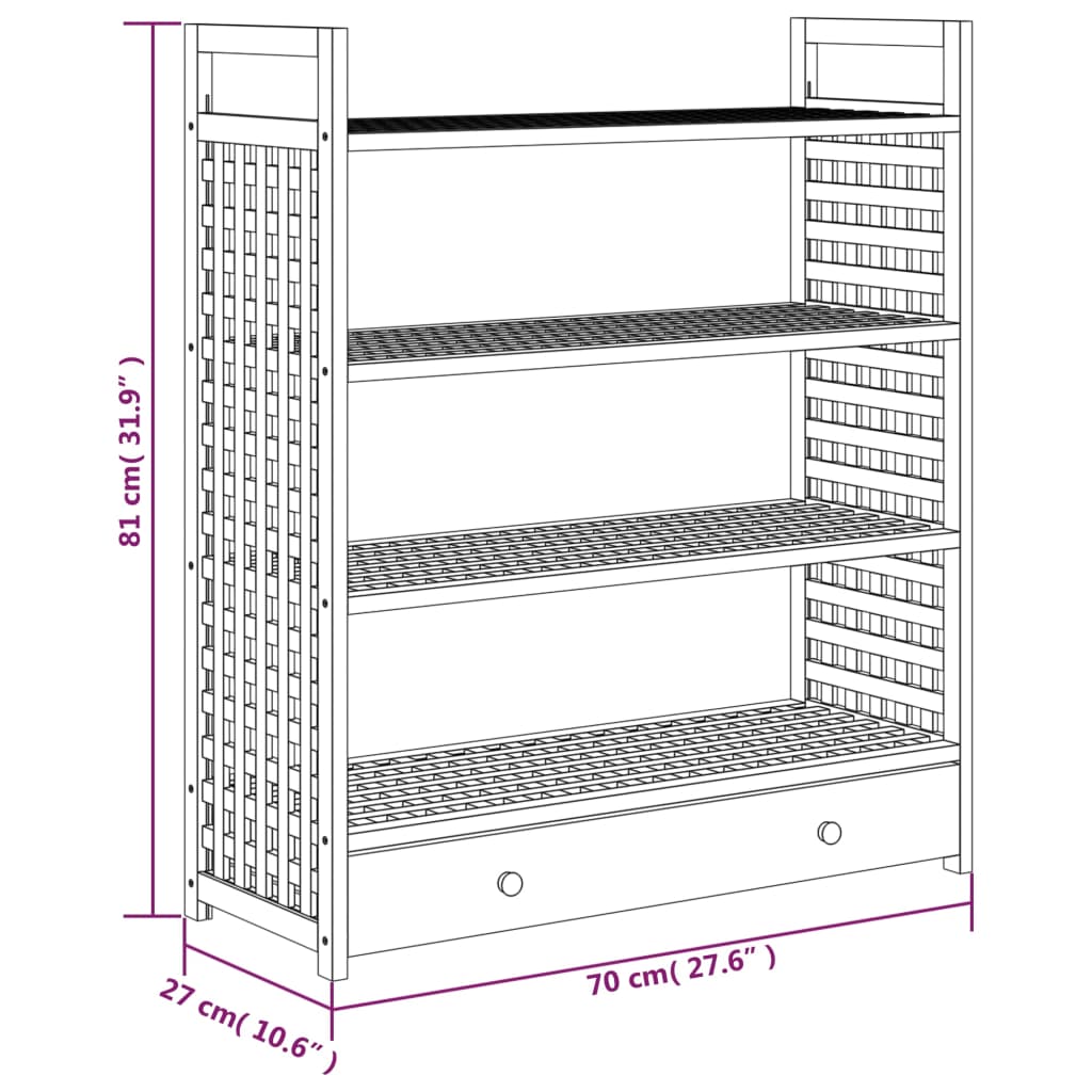 Schoenenrek met lade 70x27x81 cm massief walnotenhout - AllerleiShop