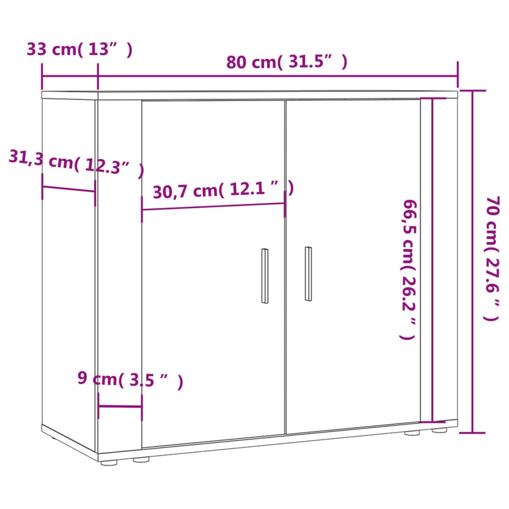 Dressoir 80x33x70 cm bewerkt hout grijs sonoma eikenkleurig - AllerleiShop