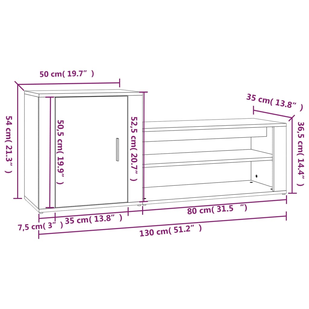 Schoenenkast 130x35x54 cm bewerkt hout wit - AllerleiShop