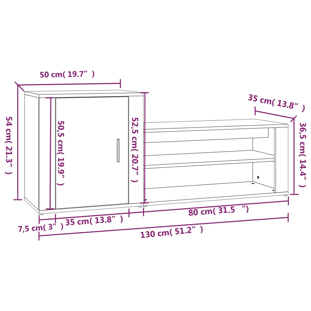 Schoenenkast 130x35x54 cm bewerkt hout hoogglans wit - AllerleiShop