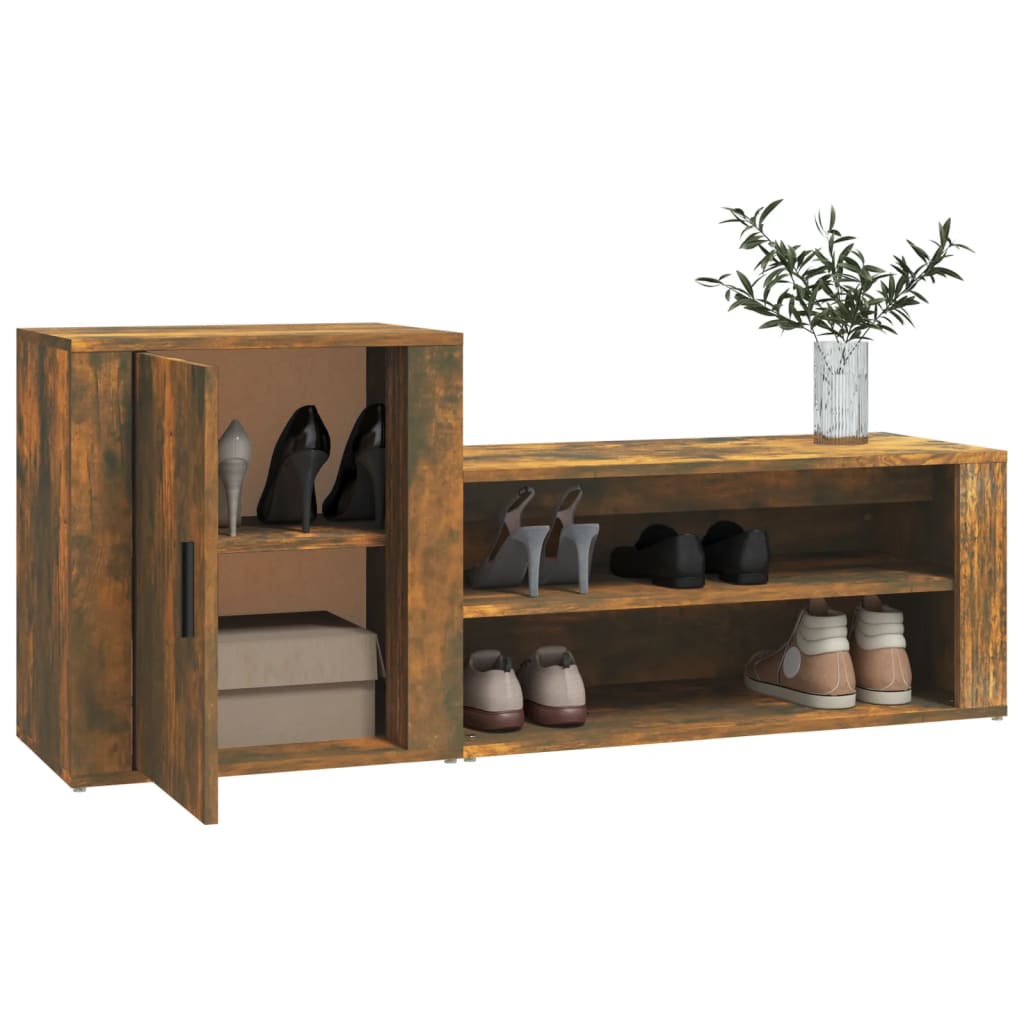 Schoenenkast 130x35x54 cm bewerkt hout gerookt eikenkleurig - AllerleiShop