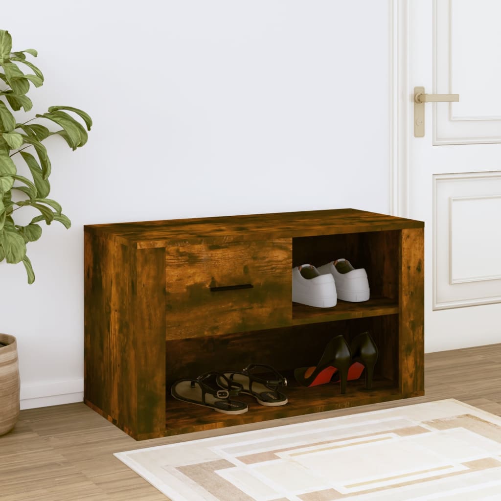 Schoenenkast 80x35x45 cm bewerkt hout gerookt eikenkleurig - AllerleiShop