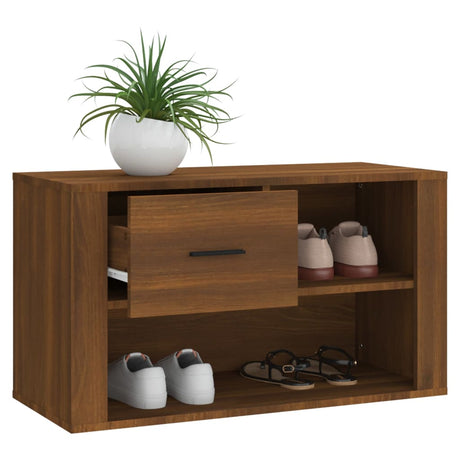 Schoenenkast 80x35x45 cm bewerkt hout bruin eikenkleur - AllerleiShop