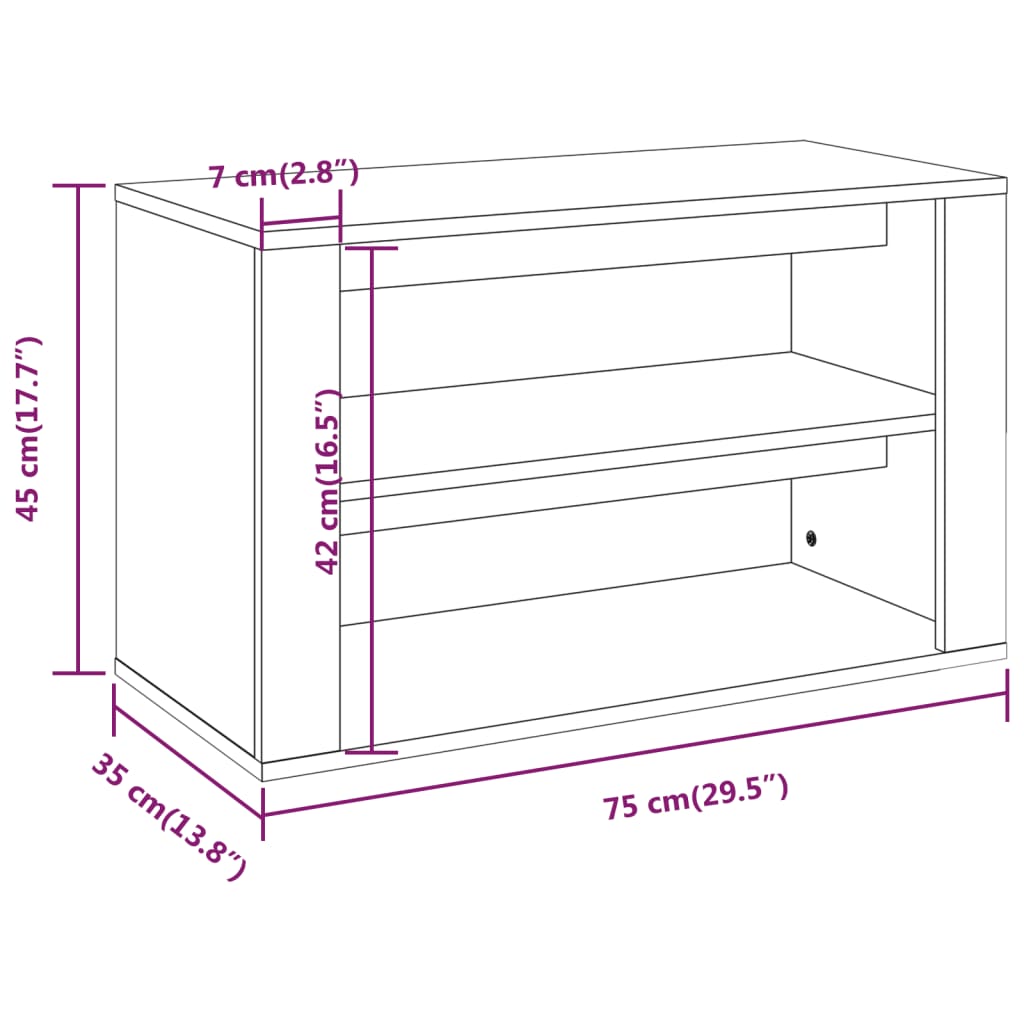 Schoenenrek 75x35x45 cm bewerkt hout grijs sonoma eikenkleur - AllerleiShop