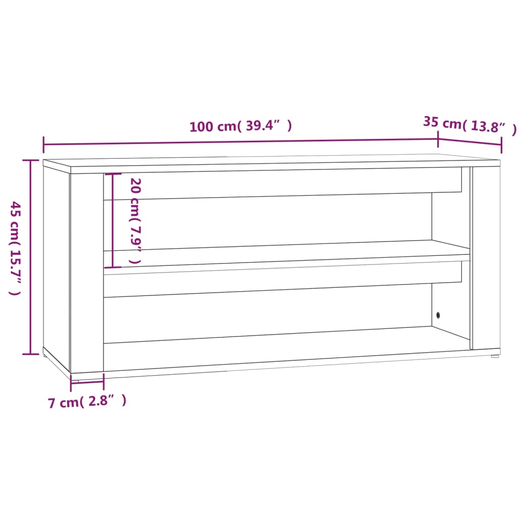 Schoenenrek 100x35x45 cm bewerkt hout betongrijs - AllerleiShop