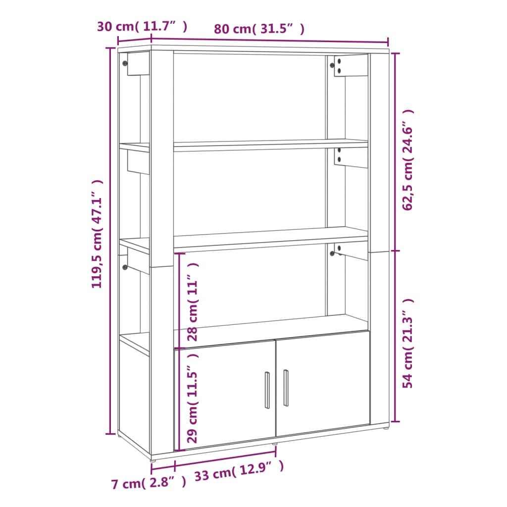 Dressoir 80x30x119,5 cm bewerkt hout gerookt eikenkleurig - AllerleiShop