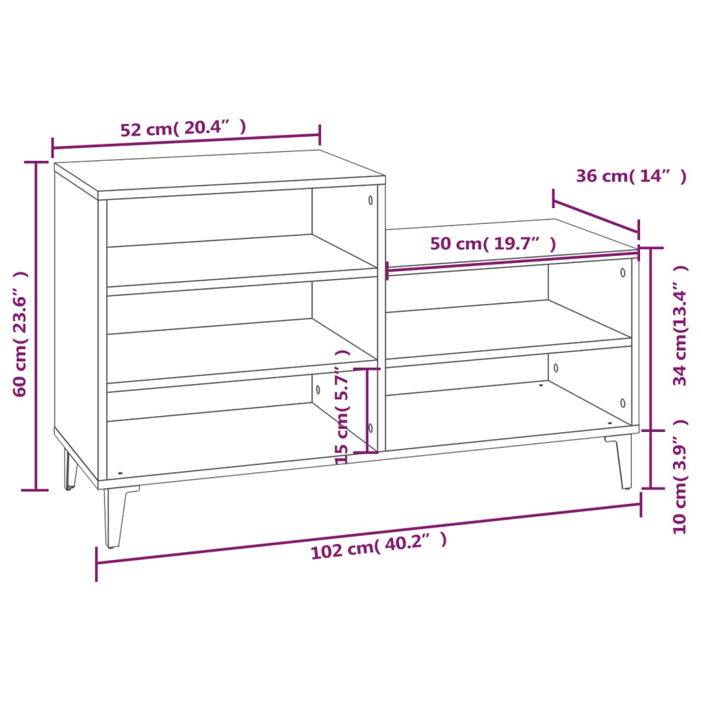 Schoenenkast 102x36x60 cm bewerkt hout sonoma eikenkleurig - AllerleiShop