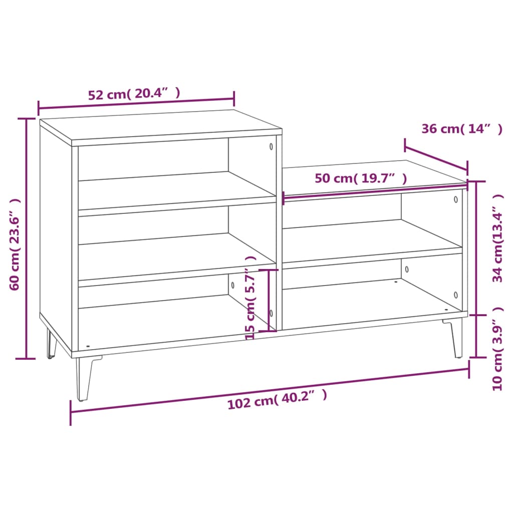 Schoenenkast 102x36x60 cm bewerkt hout betongrijs - AllerleiShop