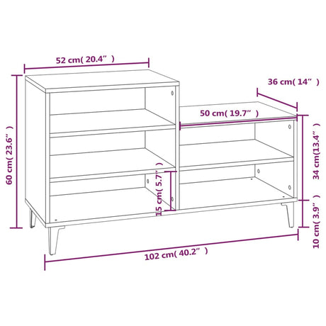 Schoenenkast 102x36x60 cm bewerkt hout gerookt eikenkleurig - AllerleiShop