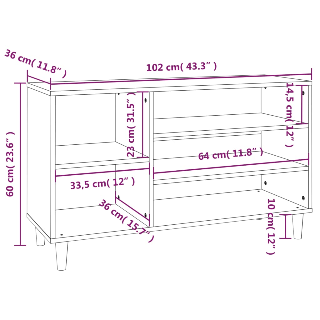 Schoenenkast 102x36x60 cm bewerkt hout gerookt eikenkleurig - AllerleiShop