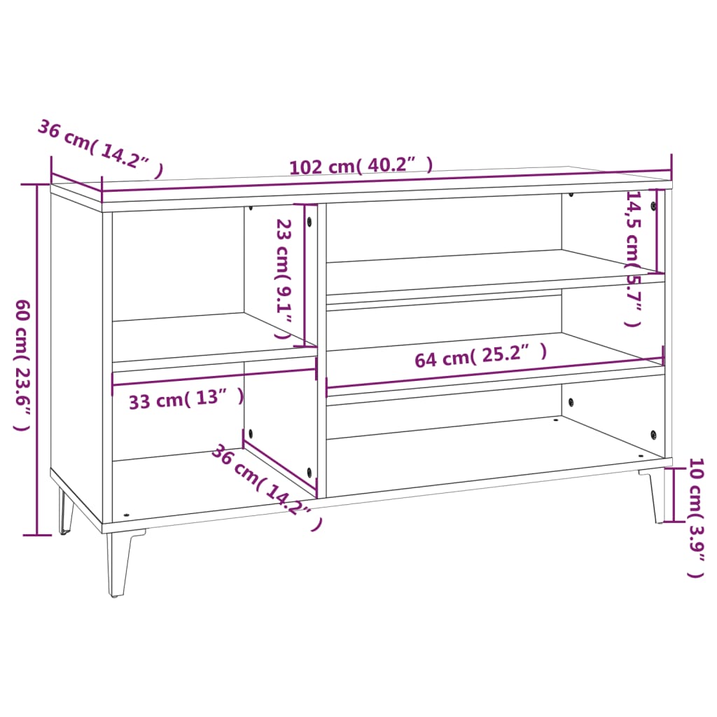 Schoenenkast 102x36x60 cm bewerkt hout hoogglans wit - AllerleiShop