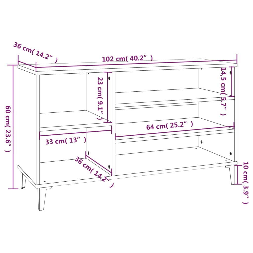 Schoenenkast 102x36x60 cm bewerkt hout sonoma eikenkleurig - AllerleiShop