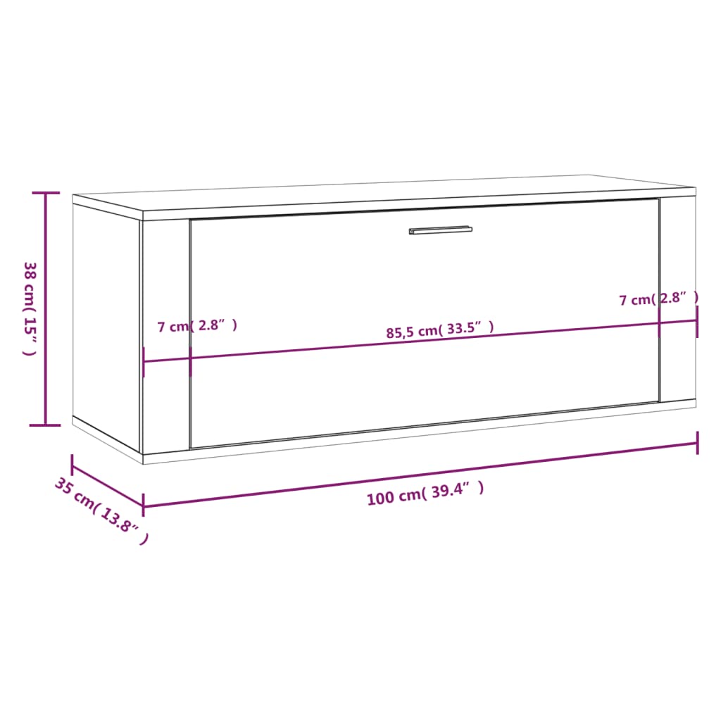 Wandschoenenkast 100x35x38 cm bewerkt hout sonoma eiken - AllerleiShop